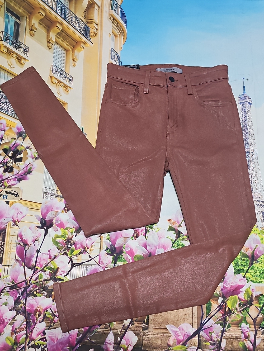 Joe's Jeans Saddleback Mauve Brown Coated Skinny Jeans Size 25 New